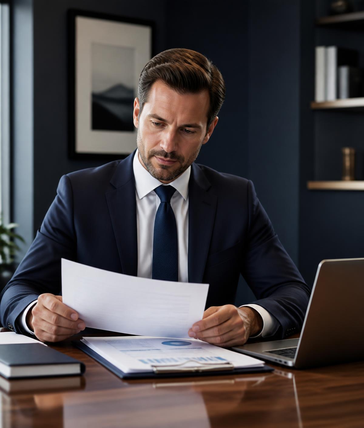 Professional business owner reviewing a funding approval document